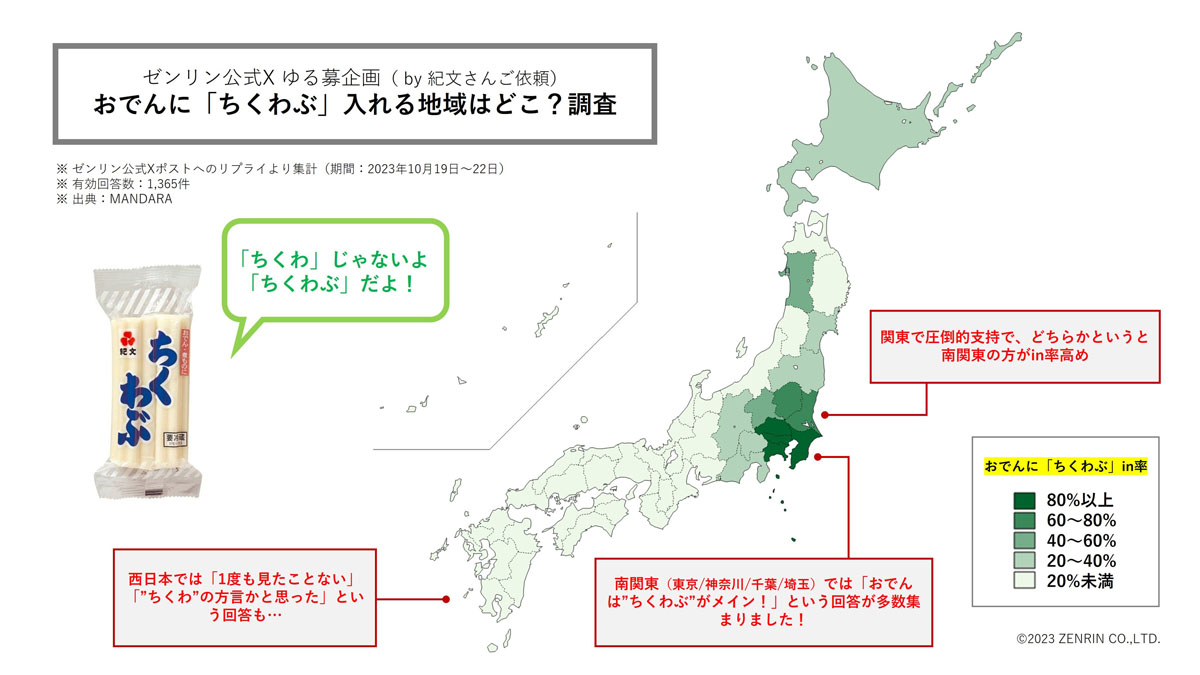 おでんに「ちくわぶ」を入れる地域マップをゼンリンが公開　1300件超の回答で判明した“意外な事実”が話題