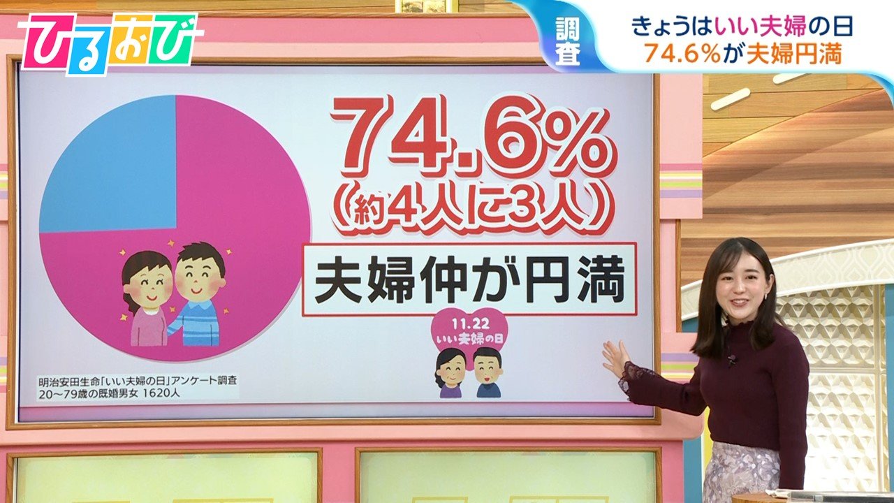 夫婦仲で「会話時間」に100分以上の差　“いい夫婦の日”調査「円満」が約75％【ひるおび】 | TBS NEWS DIG