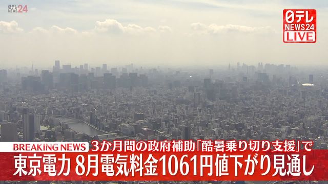 【速報】“夏の電気料金”値下がりへ…東電8月使用分「補助」再開で（日テレNEWS NNN） - Yahoo!ニュース