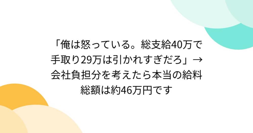 総支給40万で手取り29万は怒っていい？